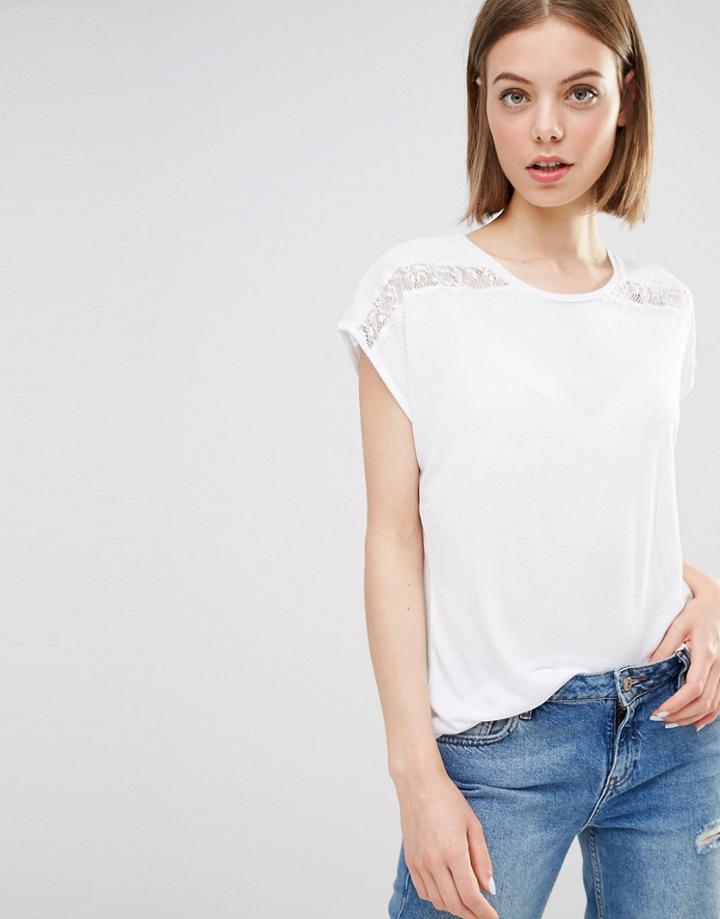 Warehouse Lace Insert Woven Tee - White