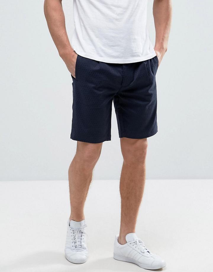 Bellfield Tailored Shorts In Jacquard - Navy