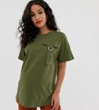 Asos Design Maternity T-shirt With Utility Pocket-green