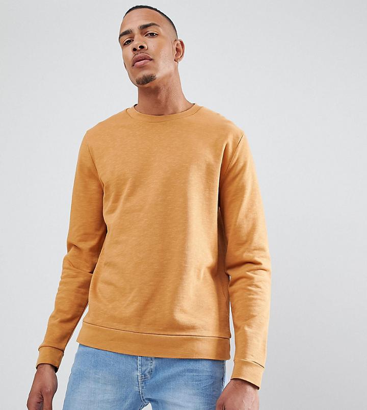 Asos Design Tall Sweatshirt In Yellow Overdyed Imarl - Yellow