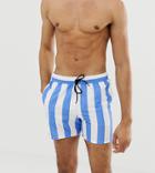 Asos Design Tall Swim Shorts In Blue & White Stripes Short Length-multi