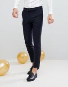 Moss London Skinny Tuxedo Suit Pants In Jacquard - Navy