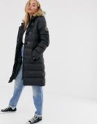 Brave Soul Wizard Long Padded Coat With Faux Fur Hood-black