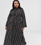 Verona Curve Long Sleeved Woven Shirt Dress With Tie Detail In Multi Stripe - Multi
