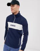 Hollister Mesh Lined Color Block Overhead Anorak Jacket Chest Logo In Navy/white Blocked - Navy