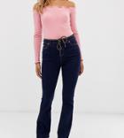 Urban Bliss Rinse Wash Kick Flare Jeans With Rope Belt Detail And Raw Hem-blue