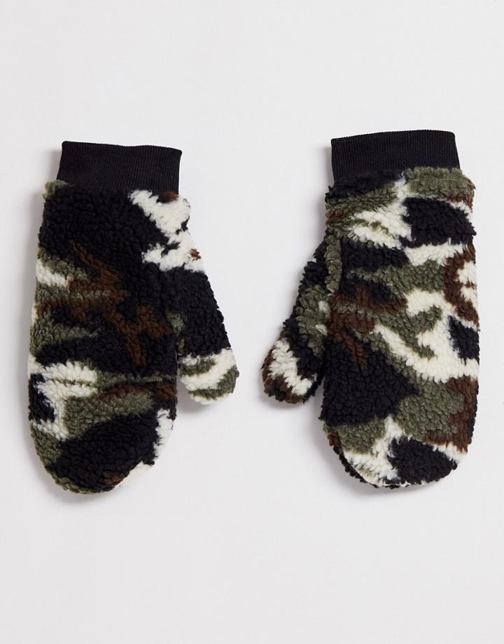 Asos Design Camouflage Borg Mittens