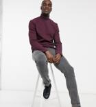 Asos Design Tall Long Sleeve T-shirt With Roll Neck In Burgundy Textured Fabric