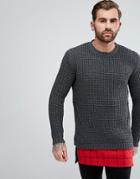 Religion Knitted Sweater With Check Hem Extender - Gray