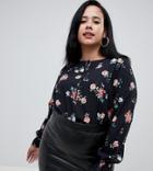 Fashion Union Plus Long Sleeve Top In Vintage Floral - Black