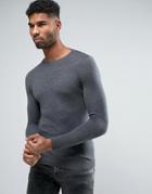 Asos Crew Neck Sweater In Muscle Fit - Gray