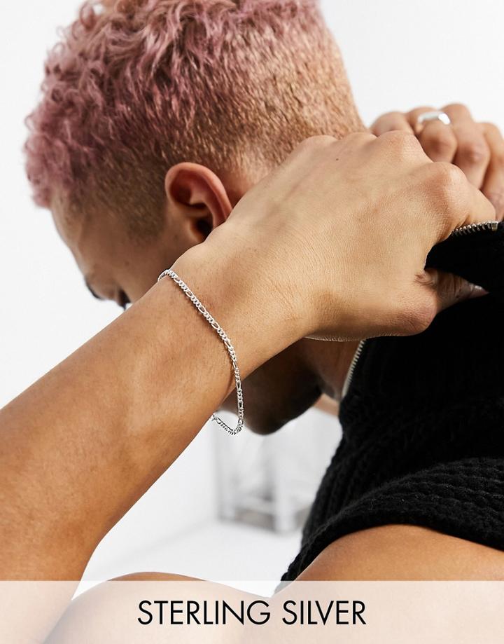 Asos Design Sterling Silver Skinny 1mm Figaro Chain Bracelet In Silver