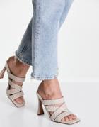 Asos Design Nuclear Woven Strappy High Heeled Mules In Off White
