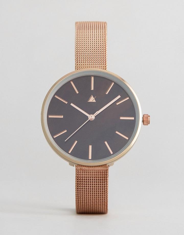 Asos Rose Gold Mesh Strap Watch With Chocolate Dial - Copper