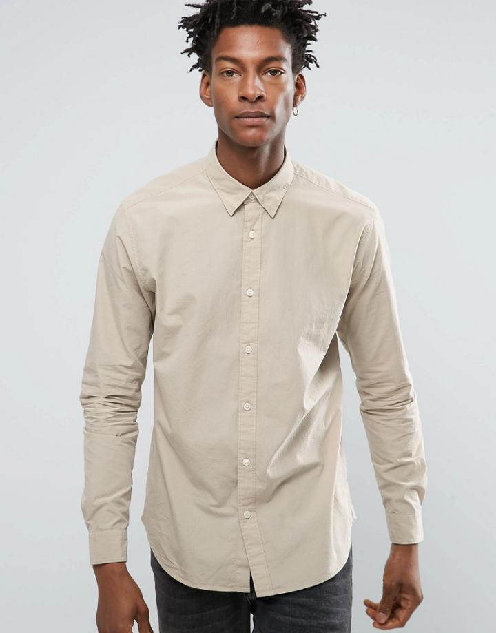Selected Homme Shirt In Regular Fit With Button Down Collar - Stone