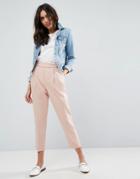 Asos Tailored Pleat Front High Waist Tapered Pants With Button & Tab Detail - Pink