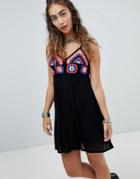 En Creme Cami Swing Dress With Bright Crochet Panel - Black