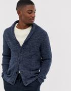 Selected Homme Organic Cotton Knitted Shawl Cardigan In Navy