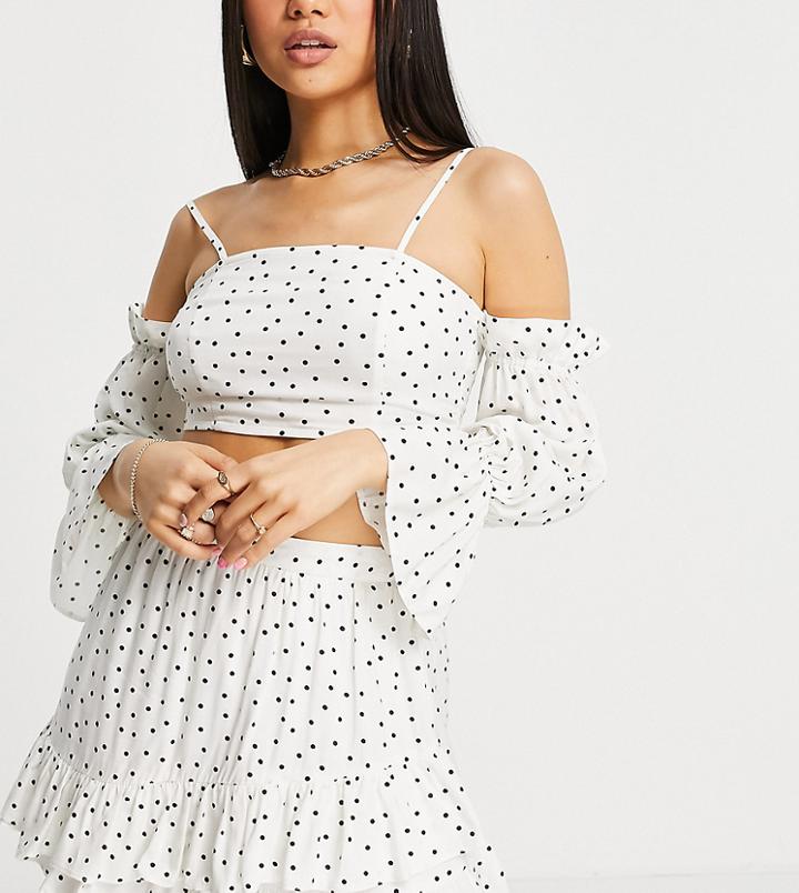 Miss Selfridge Petite Ruffle Mini Skirt In Spot-white