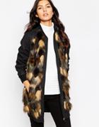 Urbancode Longline Bomber Jacket With Camo Fur Front