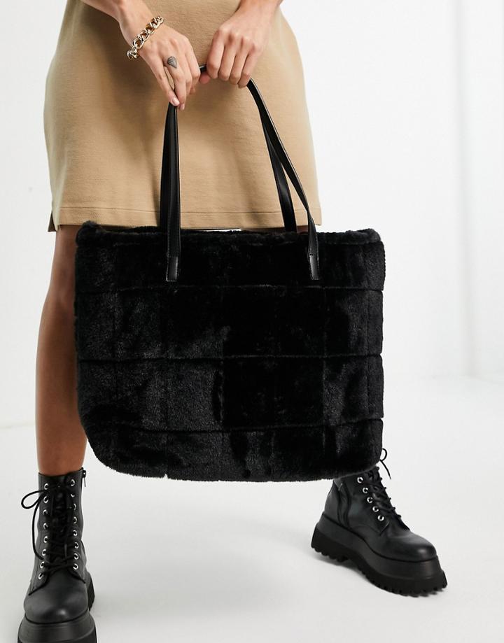 Skinnydip Woven Look Faux Fur Tote Bag In Black