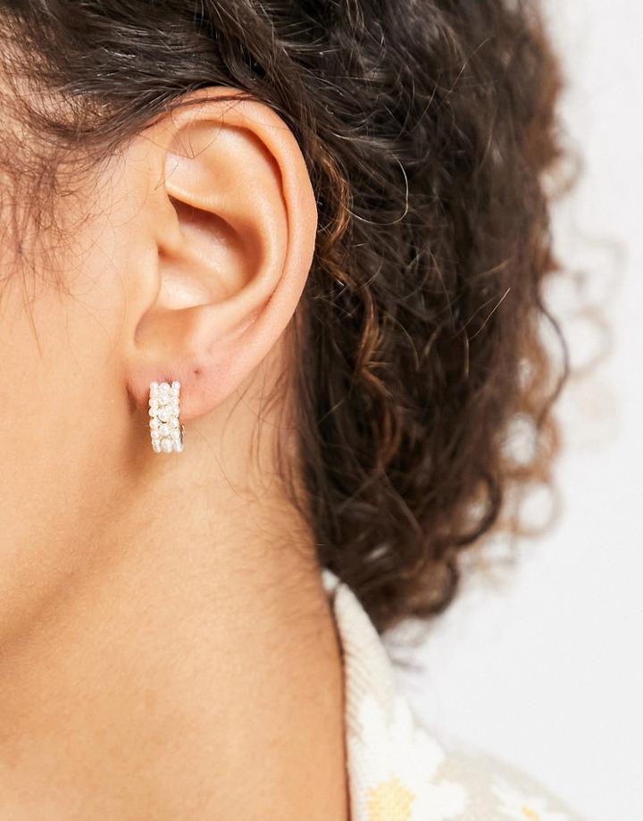 Topshop Pearl Huggy Hoop Earrings In Gold