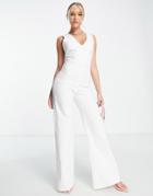 Vesper Plunge Front Wide Leg Jumpsuit In White