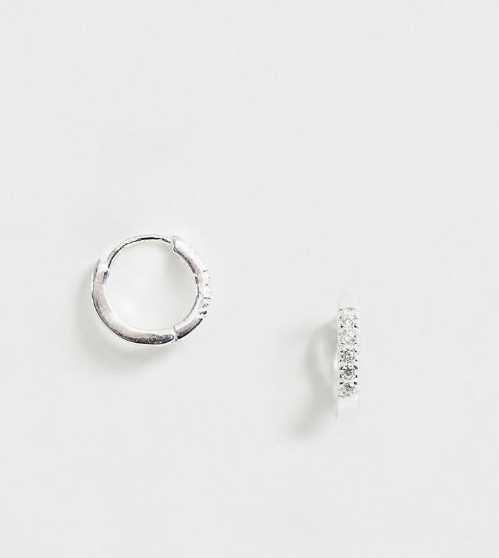 Asos Design Sterling Silver Hoop Earrings In Crystal