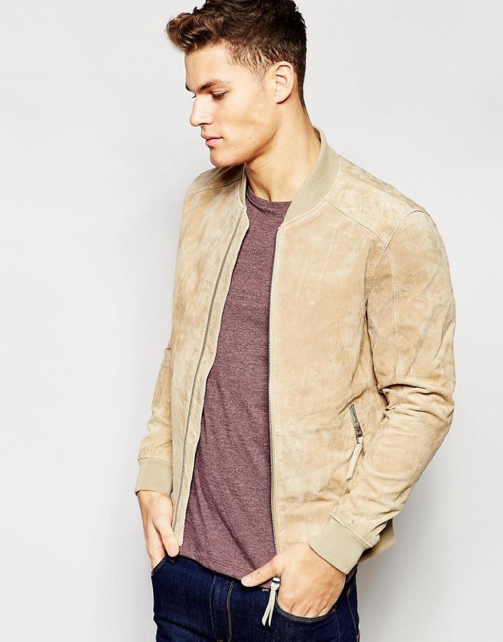 Esprit Suede Bomber Jacket - Beige