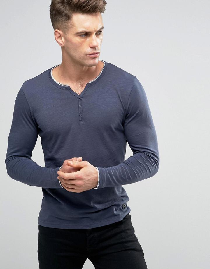 Blend Long Sleeve Grandad Top Blue Nights - Navy
