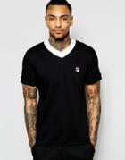 Fila Vintage Slim Fit V Neck T-shirt With F Box Logo - Black