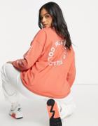 Asos Weekend Collective Oversized Long Sleeve T-shirt With Back Logo In Coral-orange