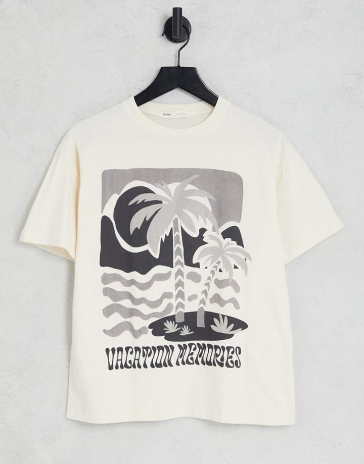 Pull & Bear Oversized Graphic T-shirt In Stone-neutral