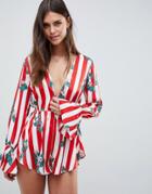 Asos Design Premium Floral Stripe Nightwear Romper - Multi