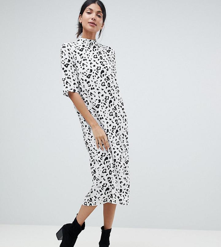 Asos Design Tall Column Dress In Mono Animal Print - Multi