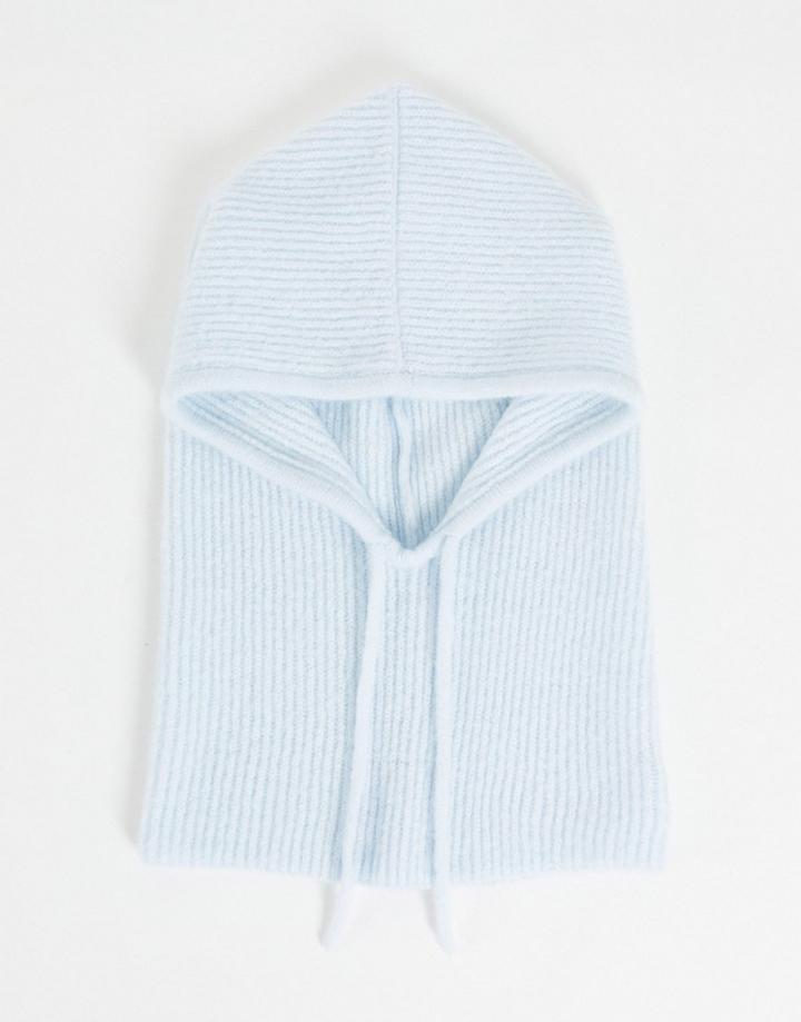 Asos Design Rib Knit Snood With Ties In Blue-blues