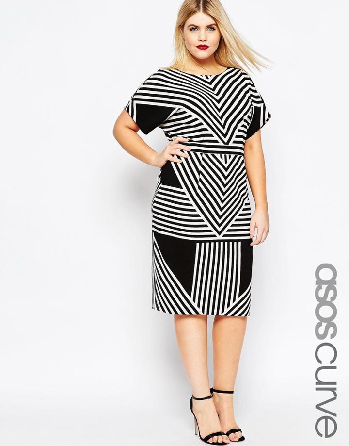Asos Curve Wiggle Dress In Chevron Stripe - Print