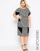 Asos Curve Wiggle Dress In Chevron Stripe - Print