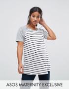 Asos Maternity Nursing Stripe Body Raglan T-shirt With Zip Detail - Multi