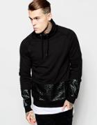 Asos Sweatshirt With Extreme Funnel & Faux Leather Panels - Black