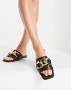 River Island Chain Front Slider Sandal In Brown-black