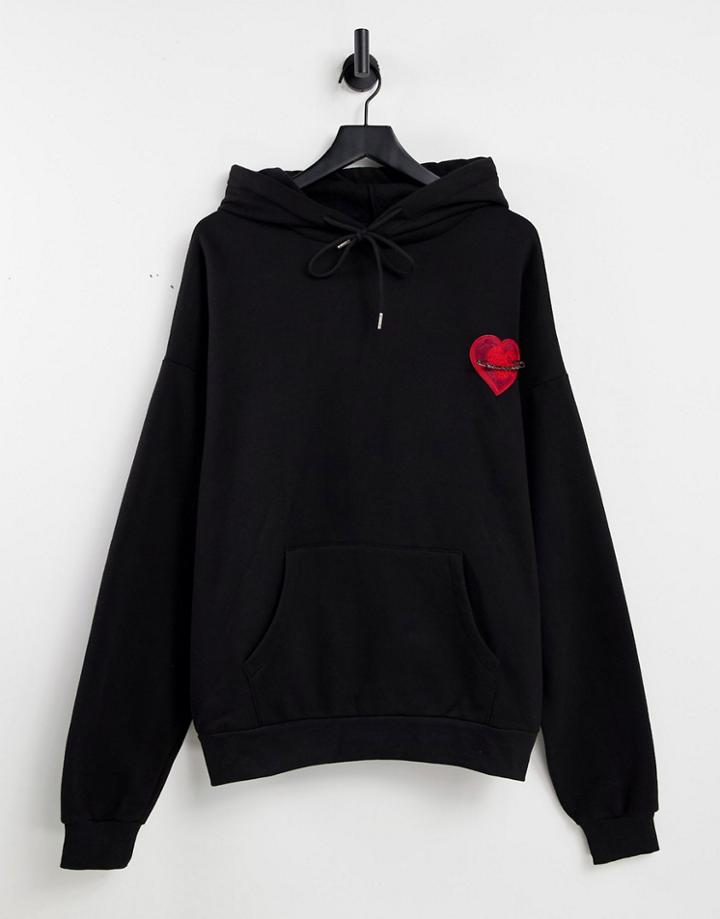 Sixth June Heart Pin Oversized Hoodie In Black