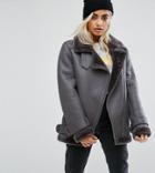 Asos Petite Aviator In Faux Leather - Gray
