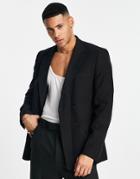 Bolongaro Trevor Skinny Fit Seersucker Double Breasted Suit Jacket-black