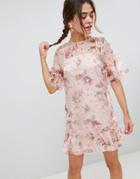 Asos Design Mini Shift Dress In Pretty 3d Floral-multi
