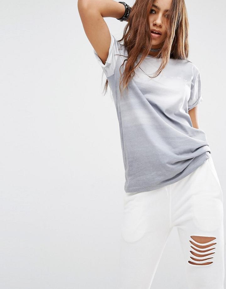 Criminal Damage Oversized Boyfriend T-shirt With Front Logo - Gray