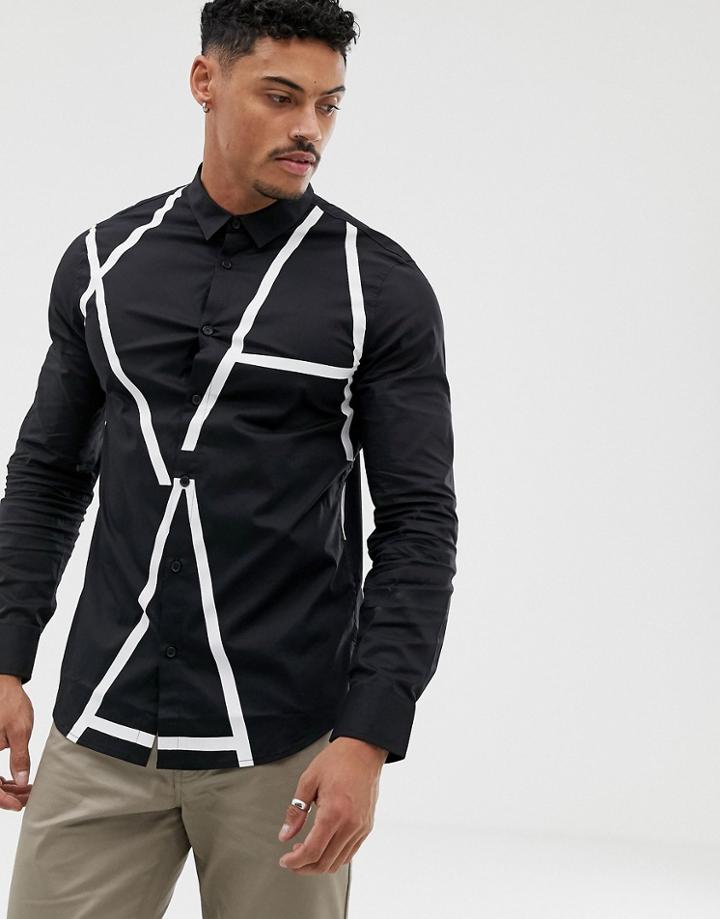 Armani Exchange Large Logo Print Shirt In Black - Navy