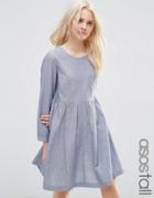 Asos Tall Long Sleeve Chambray Smock Dress - Blue