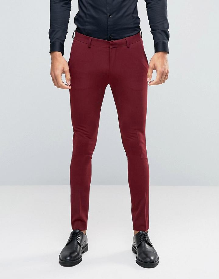 Asos Super Skinny Suit Pants In Dark Red - Tan
