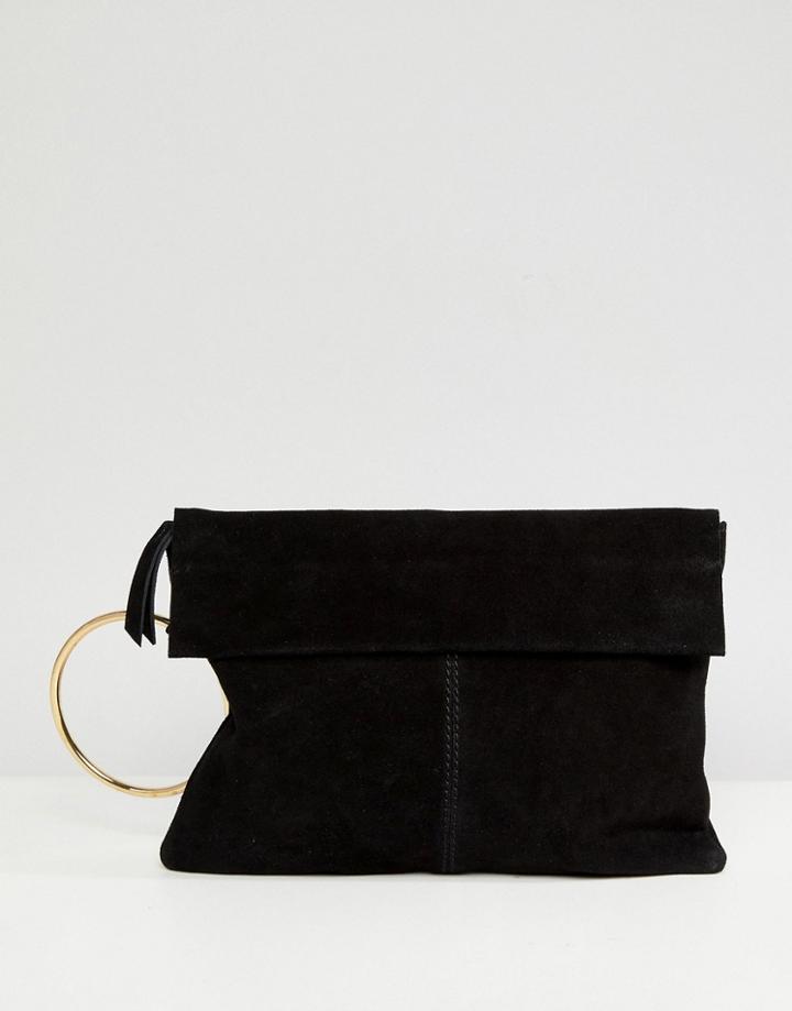 Asos Suede Ring Grab Clutch Bag - Black